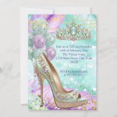 Fabulous birthday Lilac Teal Tiara Gold Heel Einladung (Rückseite)