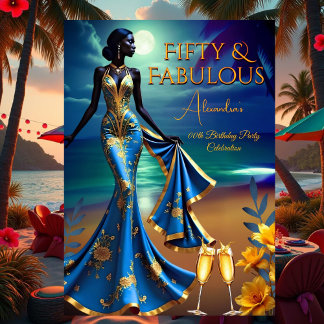 Fabulous Birthday Moonlight Beach Gelb Blau Einladung