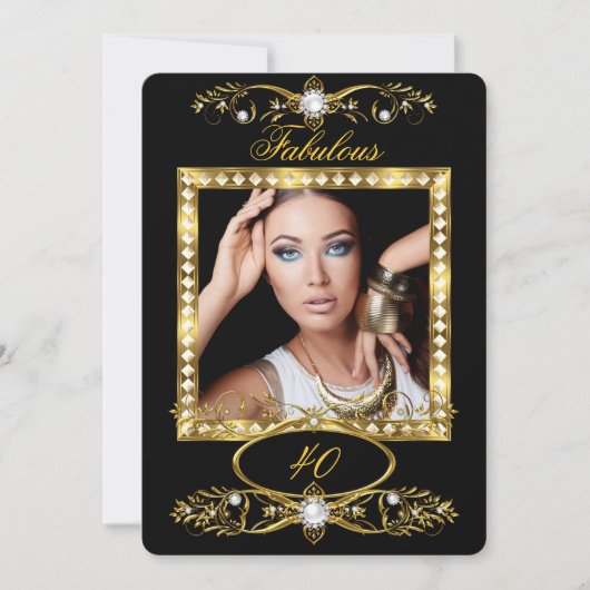 Fabulous Birthday Party Pearl Black Gold Foto Einladung (Vorderseite)