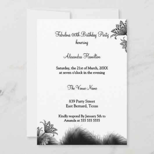 Fabulous Birthday Polka Dot Frau Schwarz-weiß Einladung (Rückseite)