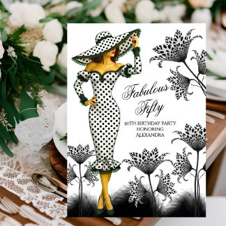 Fabulous Birthday Polka Dot Frau Schwarz-weiß Einladung