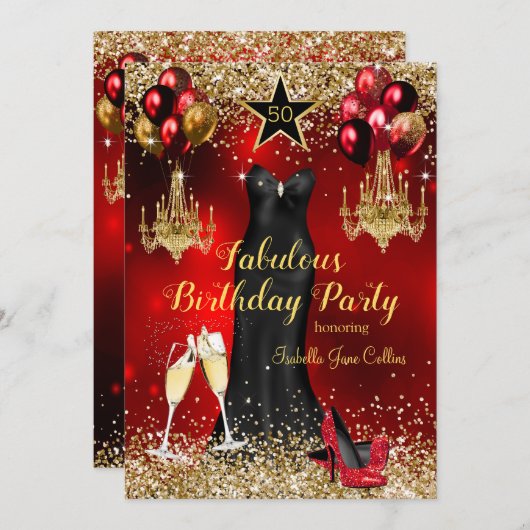 Fabulous Birthday Red Celebration Star Heelse Klei Einladung (Vorne/Hinten)