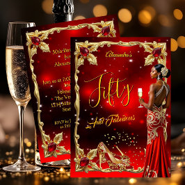 Fabulous Birthday Red Dress Gold High Heels Ethnic Einladung