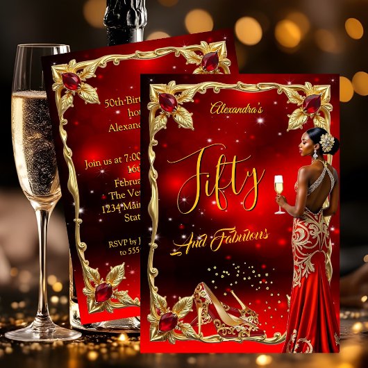 Fabulous Birthday Red Dress Gold High Heels Ethnic Einladung