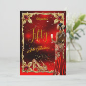 Fabulous Birthday Red Dress Gold High Heels Ethnic Einladung (Stehend Vorderseite)