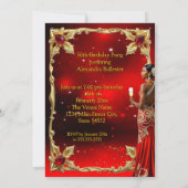 Fabulous Birthday Red Dress Gold High Heels Ethnic Einladung (Rückseite)