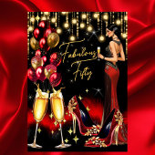 Fabulous Birthday Red Glitzer Champagne Dress Einladung