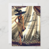 Fabulous Birthday Woman Black Gold Leopard Feder Einladung (Vorderseite)