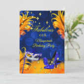 Fabulous Blue Yellow Masquerade Geburtstagsparty Einladung (Stehend Vorderseite)