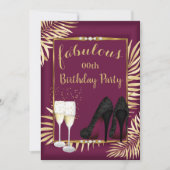 Fabulous Burgundy Gold Palms zebra Champagne Party Einladung (Vorderseite)