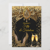 Fabulous Champagne birthday Leopard Gold Heel Gems Einladung (Vorderseite)