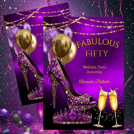 Fabulous Champagne birthday party Purple Gold Heel Einladung