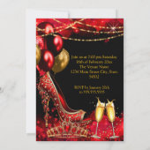 Fabulous Champagne birthday party Red Gold Heel Einladung (Rückseite)