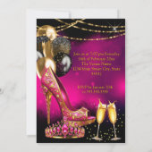 Fabulous Champagne birthday Pink Tiara Gold Heel Einladung (Rückseite)