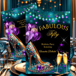 Fabulous Champagne birthday Purple Teal Gold Heel Einladung