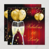 Fabulous Champagne Geburtstagsparty Red Gold Einladung (Vorne/Hinten)
