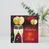 Fabulous Champagne Geburtstagsparty Red Gold Einladung (Stehend Vorderseite)