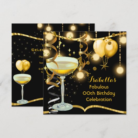 Fabulous Champagne Gold Celebration Party Einladung (Vorne/Hinten)