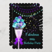 Fabulous Champagne Lila Aquamarine Geburtstagspart Einladung (Vorne/Hinten)