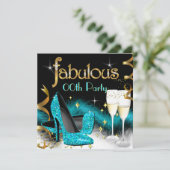 Fabulous Champagne Party Glitzer Aquamarin High He Einladung (Stehend Vorderseite)