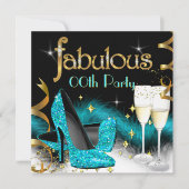 Fabulous Champagne Party Glitzer Aquamarin High He Einladung (Vorderseite)