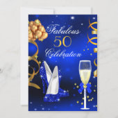 Fabulous Champagne Party Royal Blue Heelses Gold Einladung (Vorderseite)