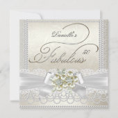 Fabulous Cream White Pearl Lace Damask Diamond Einladung (Vorderseite)