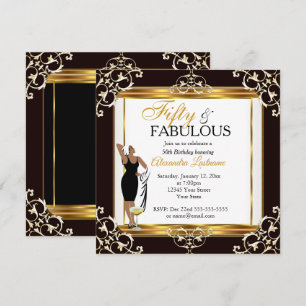 Fabulous Diva Deko Lady Gold Black 50. Geburtstag Einladung