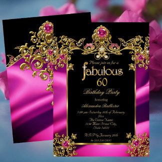 Fabulous Elegant 60. Geburtstag Fuchsia Gold Gems Einladung