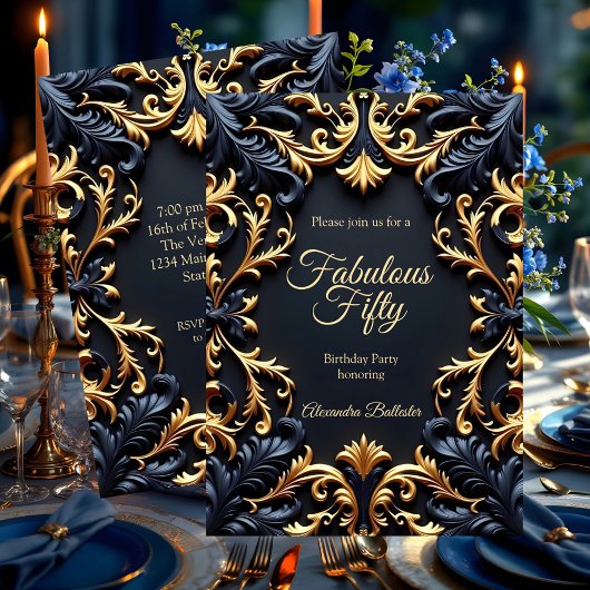 Fabulous Elegant Birthday Party Gold Blue Black Einladung