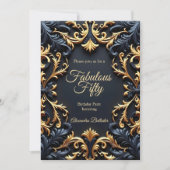 Fabulous Elegant Birthday Party Gold Blue Black Einladung (Vorderseite)