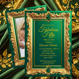 Fabulous Elegant Birthday Photo Emerald Green Gold Einladung