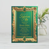 Fabulous Elegant Birthday Photo Emerald Green Gold Einladung (Stehend Vorderseite)