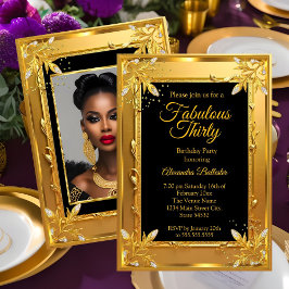 Fabulous Elegant Birthday Photo Gold Black Jewels Einladung