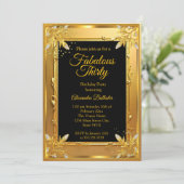 Fabulous Elegant Birthday Photo Gold Black Jewels Einladung (Stehend Vorderseite)