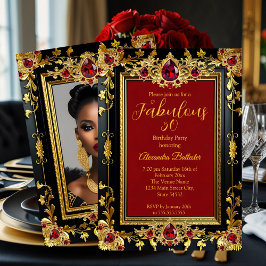 Fabulous Elegant Birthday Photo Red Gold Black Gem Einladung