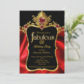 Fabulous Elegant Birthday Red Silk Gold Gemis Einladung (Stehend Vorderseite)