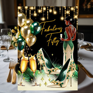 Fabulous Ethnic Birthday Emerald Green Gold Cream Einladung