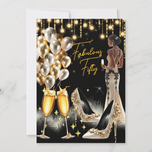 Fabulous Ethnic Birthday Gold Creme Champagne Einladung (Vorderseite)