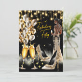 Fabulous Ethnic Birthday Gold Creme Champagne Einladung (Stehend Vorderseite)