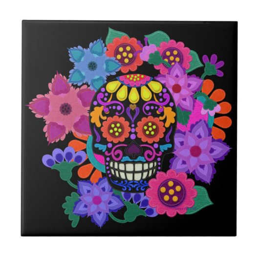 Fabulous Felt Look Sugar Skull Beautiful Fliese (Vorderseite)