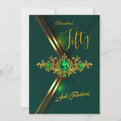 Fabulous Fifty Birthday Emerald Green Gold Gems Einladung (Vorderseite)