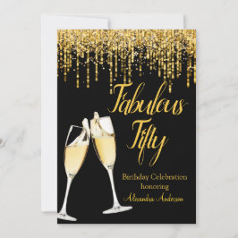 Fabulous Fifty Birthday Glitzer Gold Champagne Einladung