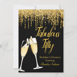 Fabulous Fifty Birthday Glitzer Gold Champagne Einladung