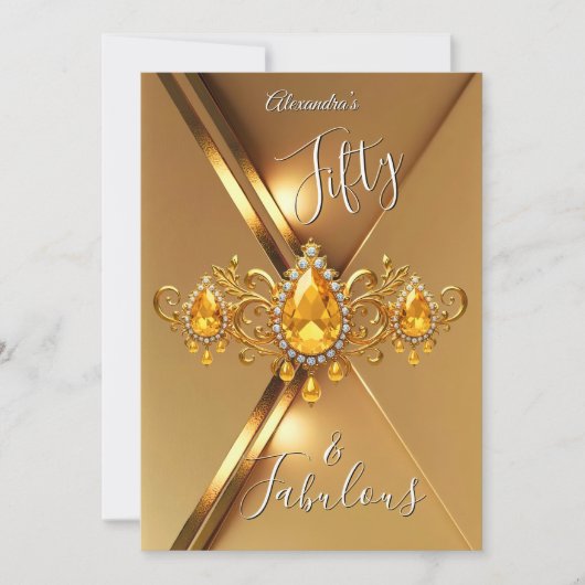 Fabulous Fifty Birthday Party Yellow Gold Gems Einladung (Vorderseite)