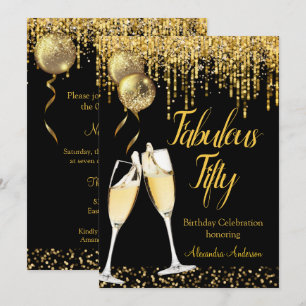 Fabulous Fifty Geburtstag Glitter Gold Champagner  Einladung