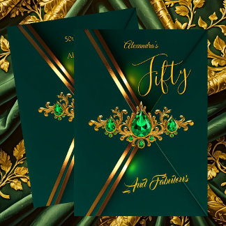 Fabulous Fifty Geburtstag Smaragdgrün Gold Juwelen Einladung