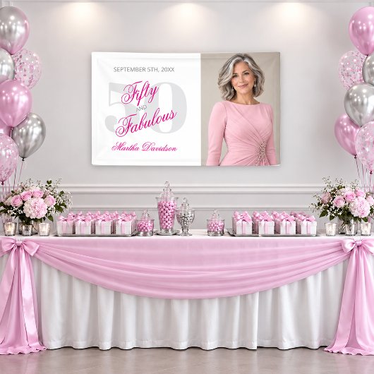 Fabulous Fifty Pink Script Feier Banner