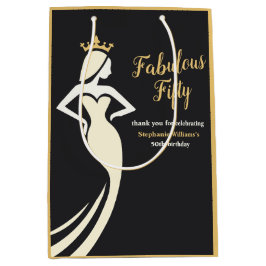 Fabulous Fifty Queen Golden Black 50th Birthday Mittlere Geschenktüte
