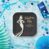 Fabulous Fifty Queen Golden Black 50th Birthday Pappteller (Party)
